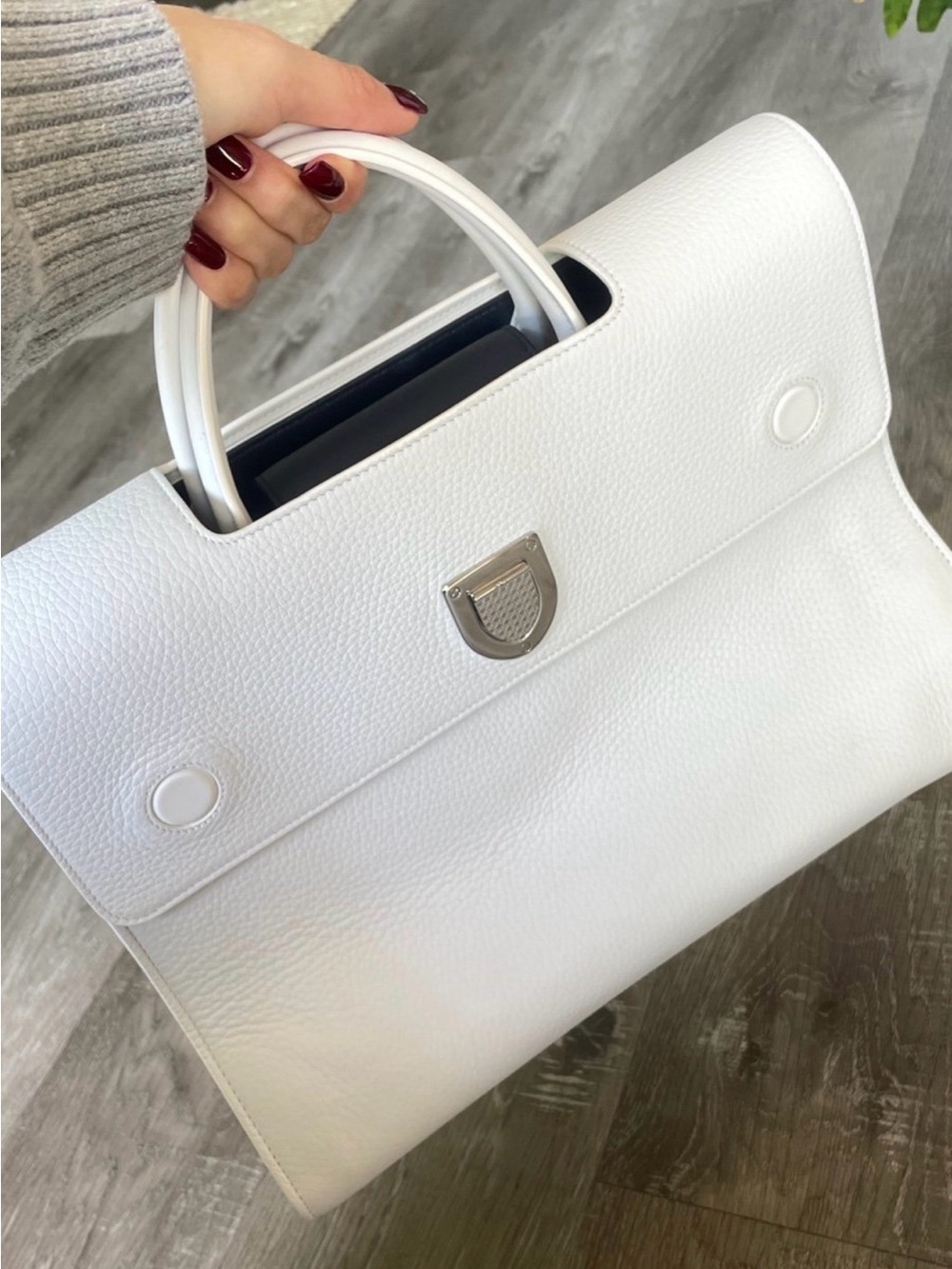 Dior White Leather Top-Handle Satchel with Silver Hardware